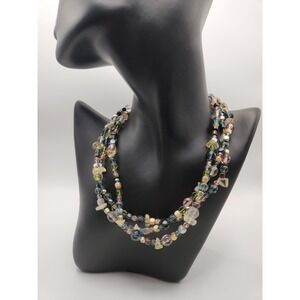 Sterling Silver 925 Multistrand Glass Bead Necklace Earth Tone 3 Strand‎ 18in